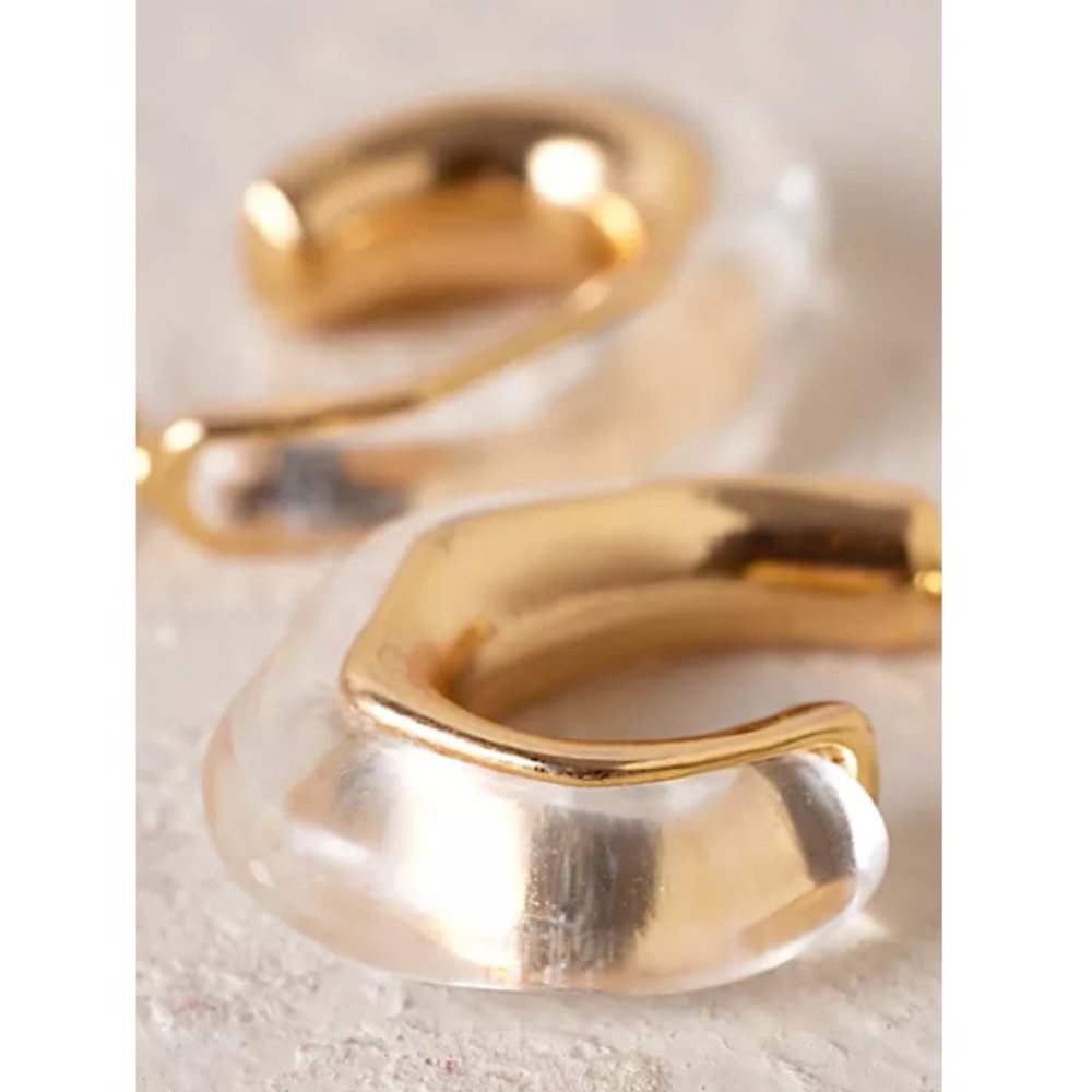 NEW ~ Anthropologie Irregular Resin Clear Hoop Earrings - Picture 2 of 10